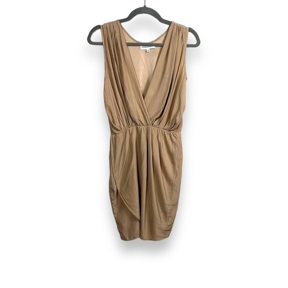 Amanda Uprichard Dress Womens Small Nude Silk Sleeveless Romantic Faux Wrap - Picture 3 of 13